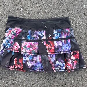 lululemon athletica Black Skater Skirt with Multi-Color Floral Print